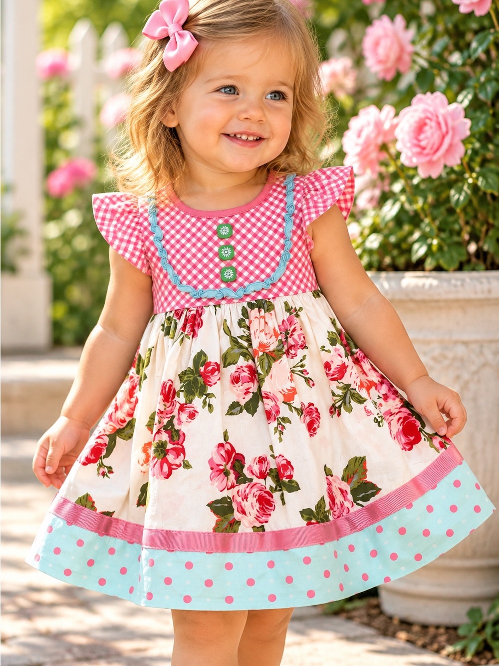 Matilda Jane Girls 18-24M Floral Gingham Dress Tunic Roses Polka Dot